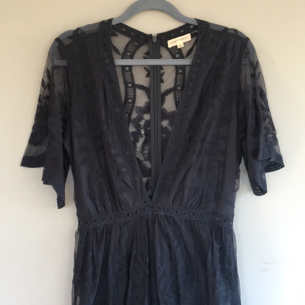 Honey Punch Navy Lace Maxi Romper Dress EUC